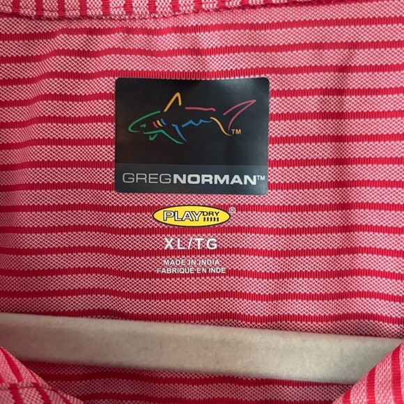 Greg Norman Collection Men’s Red Striped Golf Shirt with Country Club Embroidery - Picture 4 of 4